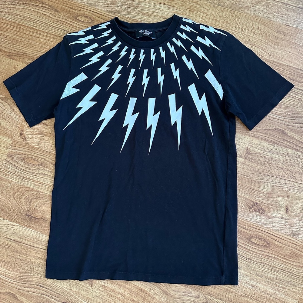 Neil Barrett Boys Lightning Bolt Shirt Size 14 Black White